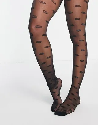 Skinnydip sheer black tights with lips print