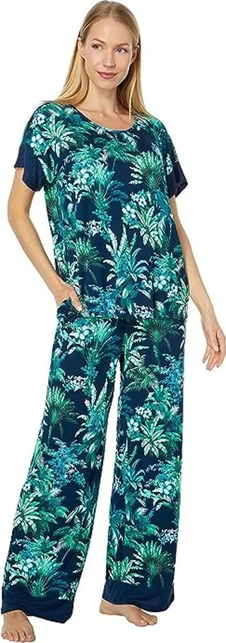 Tommy Bahama Short Sleeve Crop Pants PJ Set (Palm) Women's Pajama Sets