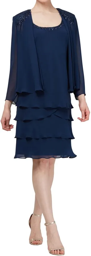 Sequin Chiffon Two-Piece Dress with Jacket