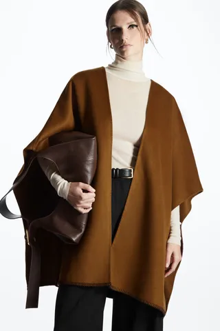 Contrast-Stitch Wool-Blend Cape