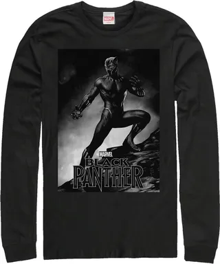 Men's Marvel Black Panther 2018 Grayscale Pose Long Sleeve Shirt - Black - X Large