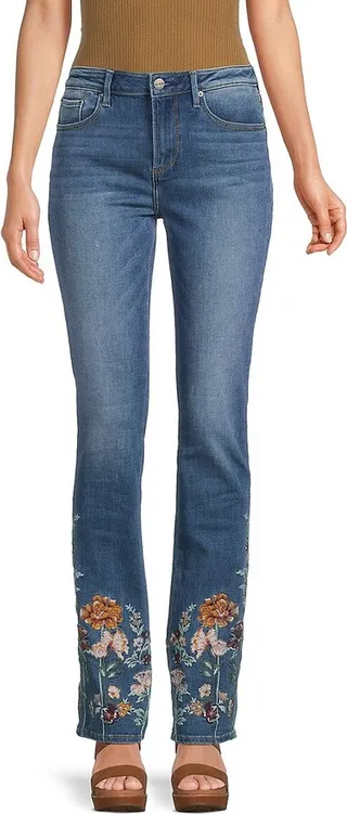 Kelly Carnation Garden Mid Rise Embroidered Bootcut Jeans