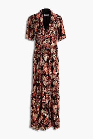 Hide floral-print metallic fil coupé georgette maxi dress