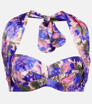 High Tide floral silk halterneck crop top