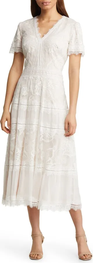 Lace & Mesh Midi Cocktail Dress