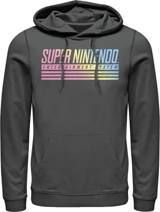 Men's Nintendo Retro SNES Logo Pull Over Hoodie - Charcoal Heather - X Large