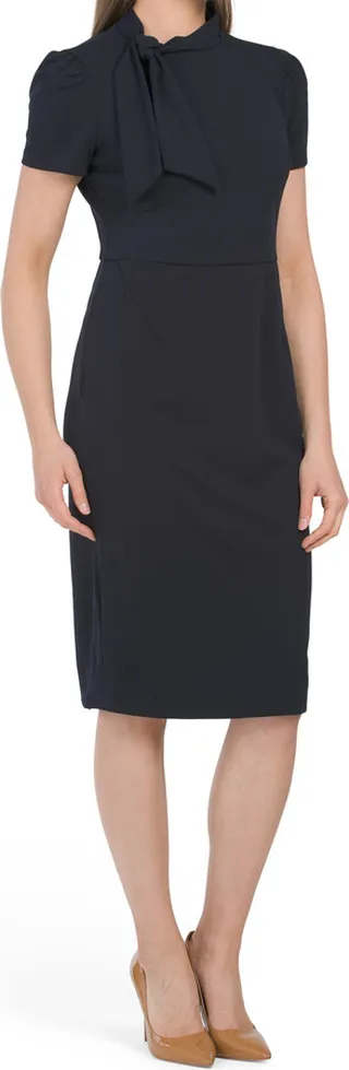 Short Sleeve Tie Neck Dress