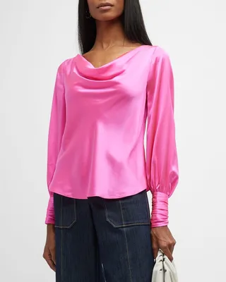 Taylee Cowl-Neck Silk Top