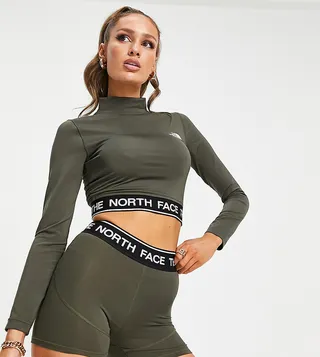 The North Face Performance cropped long sleeve t-shirt in khaki Exclusive at ASOS