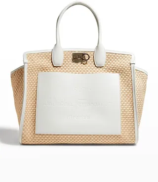 Studio Raffia & Leather Tote Bag