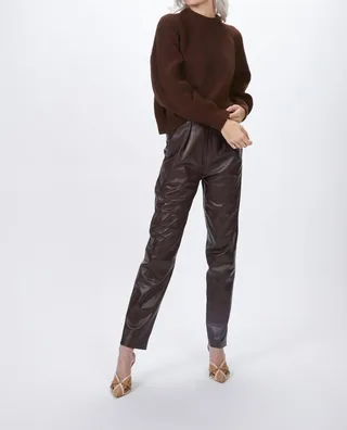 Pleated Leather Pants in Plum