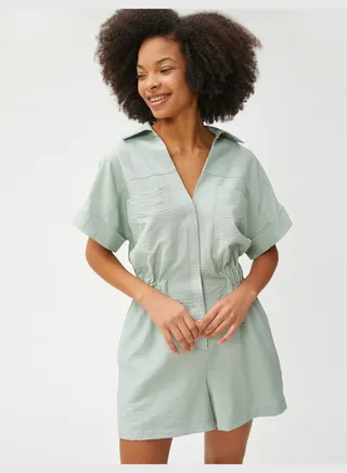 Pocket Detail Elastic Waist Viscose Jumpsuit