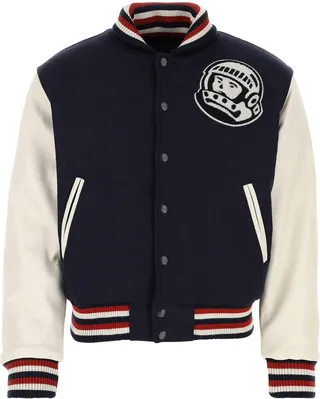 Two-tone Polyester Blend And Leather Bomber Jacket