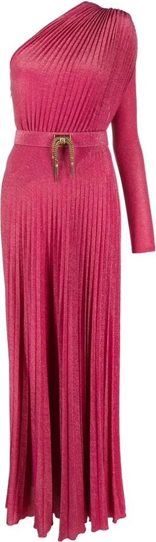 One-Shoulder Pleated Gown