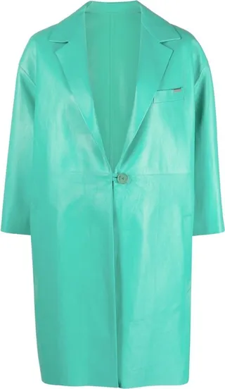 Mono-Button Leather Coat