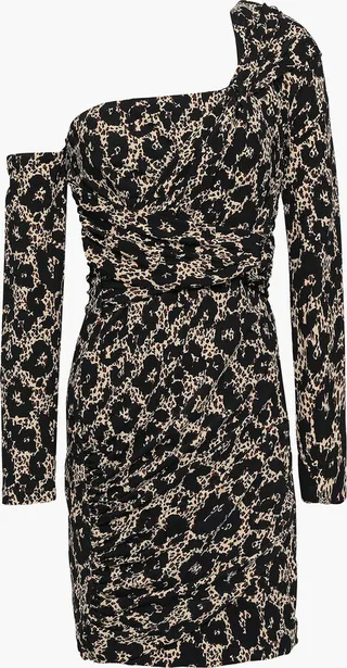 One-shoulder leopard-print stretch-jersey mini dress