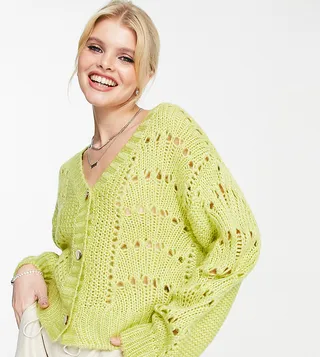 Reclaimed Vintage oversized cardigan with stitch detail in green