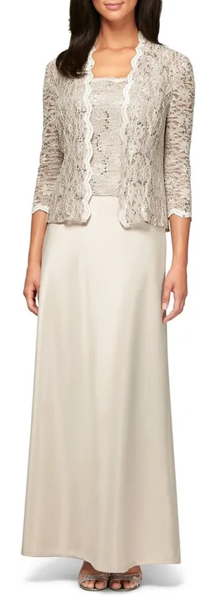 Sequin Lace & Satin Gown with Jacket
