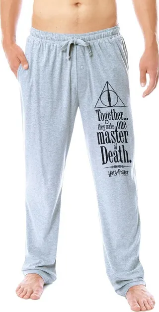 Harry Potter Mens' Wizarding World Deathly Hallows Sleep Pajama Pants (Small) Grey