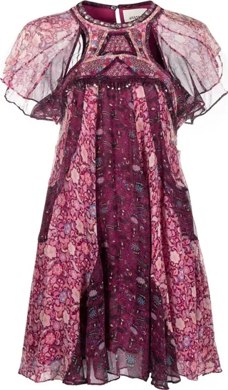 Floral-Print Cutout Chiffon Minidress