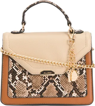 Snakeskin Color Block Flap Front Top Handle Crossbody