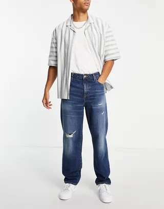 ASOS DESIGN baggy jeans in dark wash with abrasions