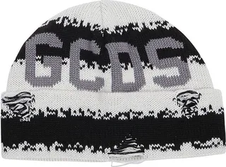 GCDS Distressed Logo Intarsia-Knit Beanie
