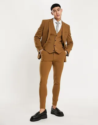 ASOS DESIGN super skinny suit pants in tobacco
