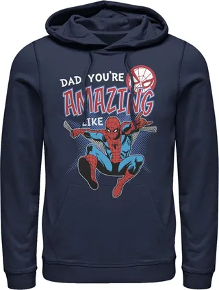 Men's Marvel Webbed Spider-Man Amazing Dad Pull Over Hoodie - Navy Blue - Small