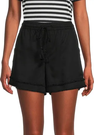 High Rise Frayed Drawstring Shorts