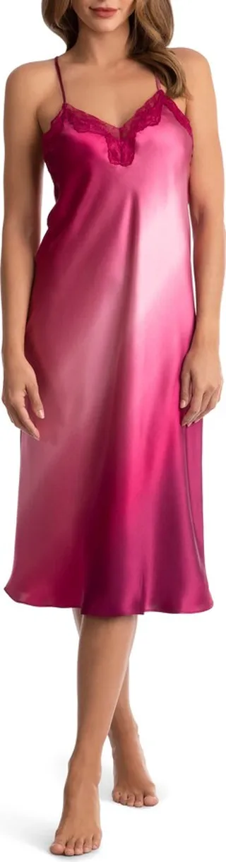 Zamira Lace Trim Satin Nightgown