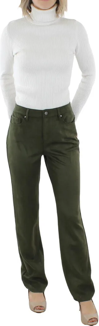 Womens Faux Suede High Rise Straight Leg Pants