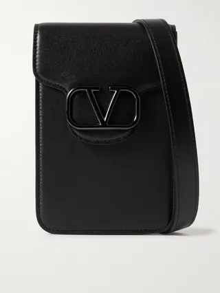 Logo-Embellished Leather Phone Pouch