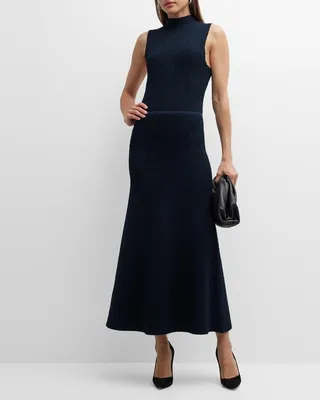 Metallic Mock-Neck Sleeveless Midi Dress