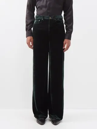 Tailored Velvet Wide-leg Trousers