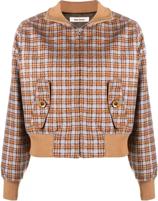 Harmonic plaid-check print bomber jacket