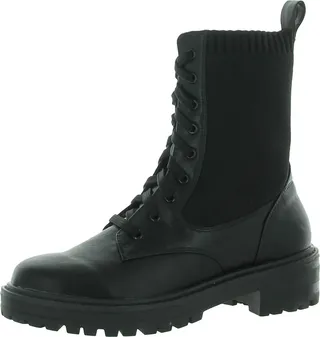 Akie Womens Knit Leather Combat & Lace-up Boots