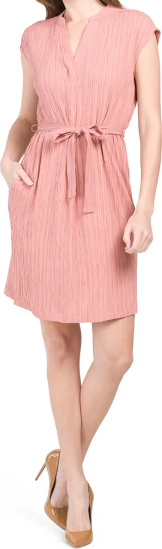 Kelly Split Neck Shift Mini Dress With Belt