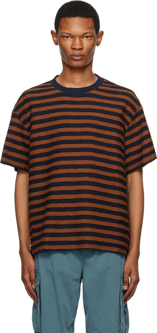 Brain Dead Navy & Brown Denny Blaine Striped T-Shirt