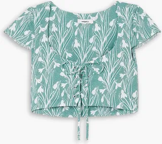 Arielle cropped printed stretch-crepe top