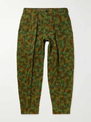 Tapered Cropped Cotton-Jacquard Trousers