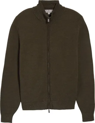 Full Zip Mock Neck Wool Sweater