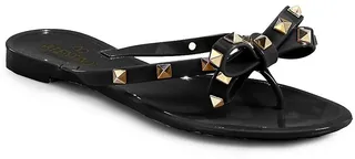 Rockstud Bow Jelly Thong Sandals
