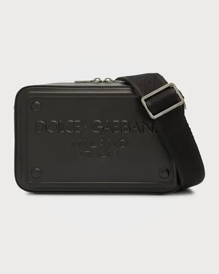 Men's Embossed Logo Leather Crossbody Bag