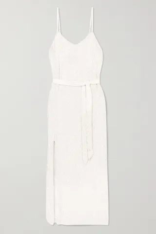 Retrofête - Rebecca Velvet-trimmed Sequined Chiffon Dress - White