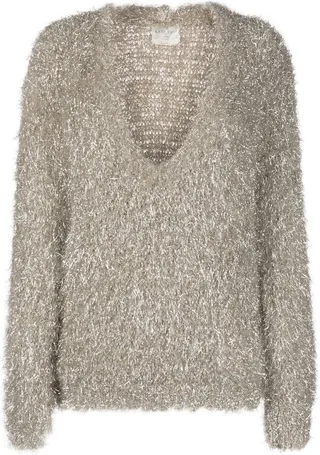 metallic brushed V-neck jumper