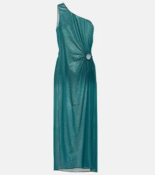 Lame one-shoulder midi dress