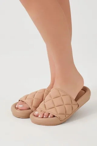 Quilted Open-Toe Slides