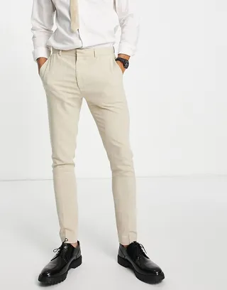 ASOS DESIGN super skinny suit pants in camel crosshatch