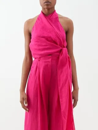 Emer Crossover Linen Halterneck Top